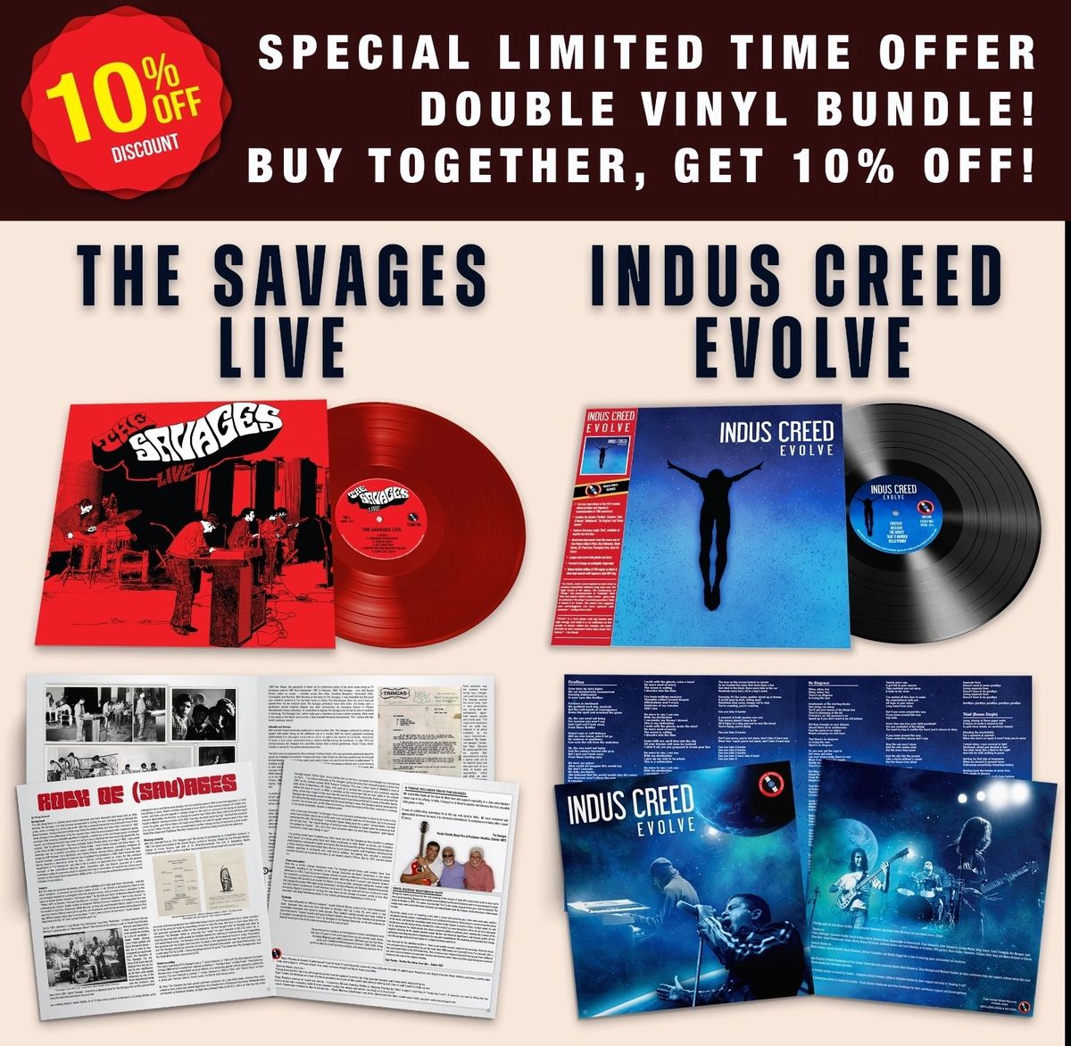 Double Vinyl Bundle: The Savages - Live + Indus Creed - Evolve
