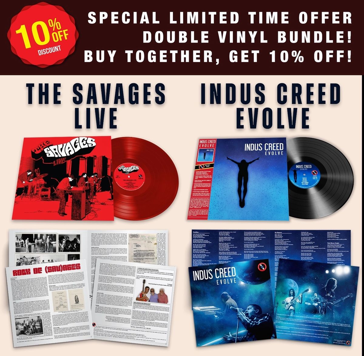 An image of the album Double Vinyl Bundle: The Savages - Live + Indus Creed - Evolve