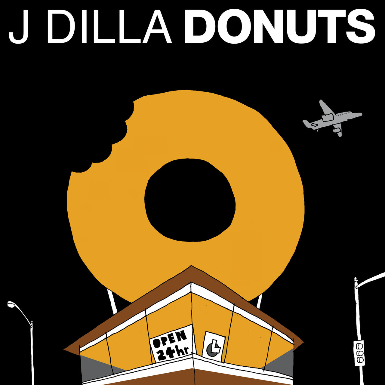 J Dilla - Donuts  Vinyl Record

Album cover for 'J Dilla Donuts' with a large donut, building, and airplane.
