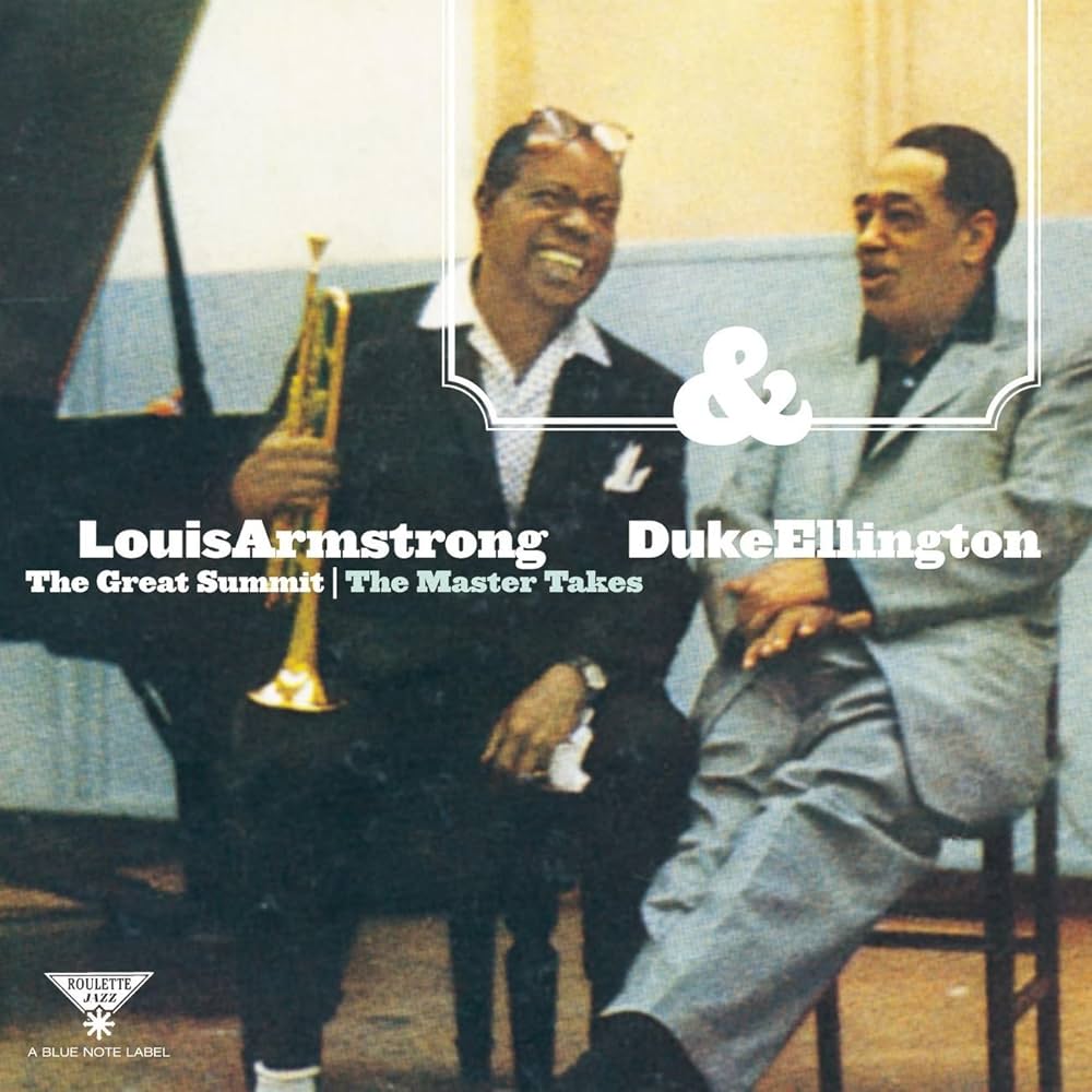 Louis Armstrong & Duke Ellington - The Great Summit Vinyl Record

Album cover featuring two men, one with a trumpet, sitting together with text about Louis Armstrong and Duke Ellington.