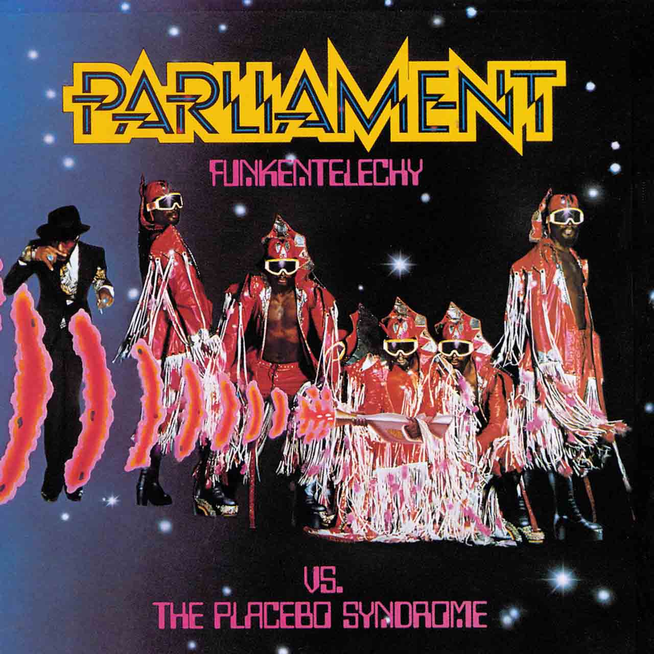 Parliament - Funkentelechy Vs. The Placebo Syndrome Vinyl Record

Album cover featuring a group of people in colorful costumes with 'Parliament Funkentelechy' text.