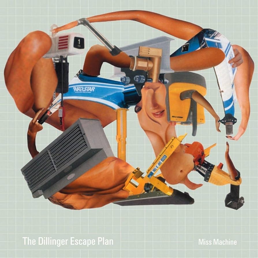 An image of the album The Dillinger Escape Plan - Miss Machine (Mustard, White And Cyan Blue Splatter)