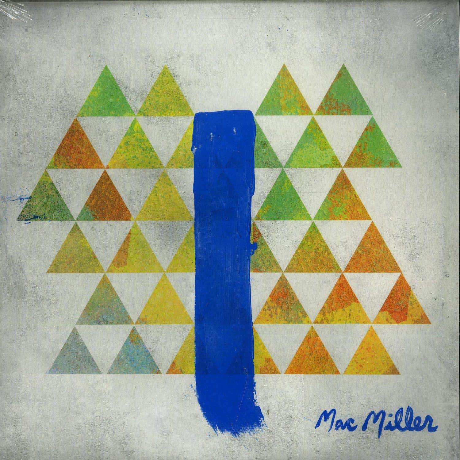 a blue paint brushed line in a triangle pattern